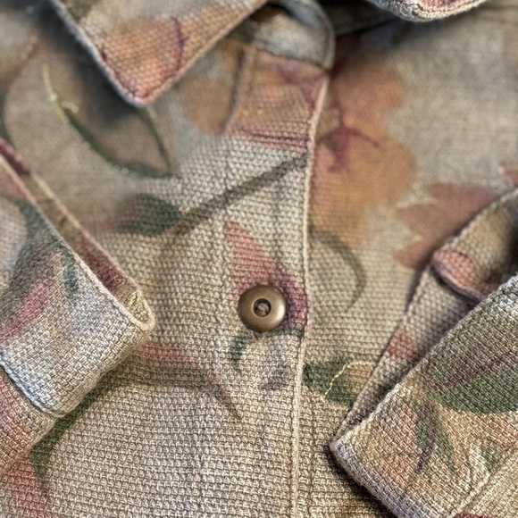 Chico’s Design Floral Cotton Green Jacket Gold Thread Embellished Size Large (2) - Picture 8 of 11